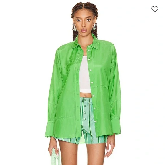 Frame The Oversized Linear Lace Shirt In Bright Peridot Green NWT